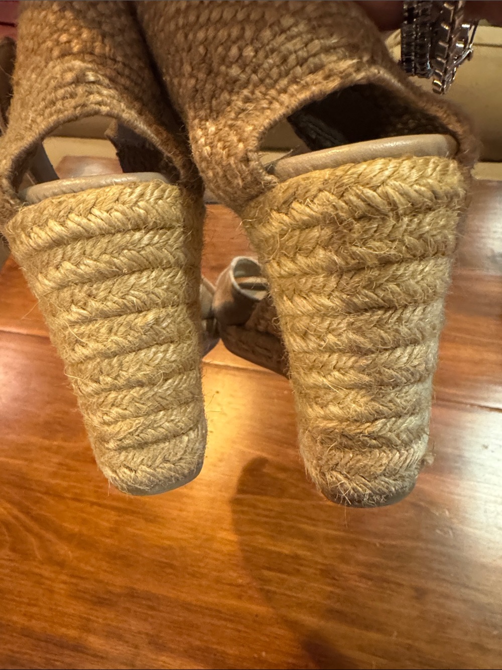 Castaner Bruna Espadrille Wedge Shoe 38 Taupe Sand Leather Open Casual Button - Picture 10 of 16